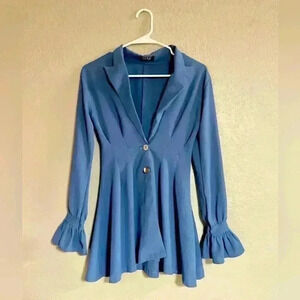 Zara Blue Peplum Blouse with Ruffled Cuffs